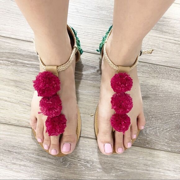 Anthropologie pom pom‎ embroidered sandals size 37 - Picture 2 of 7